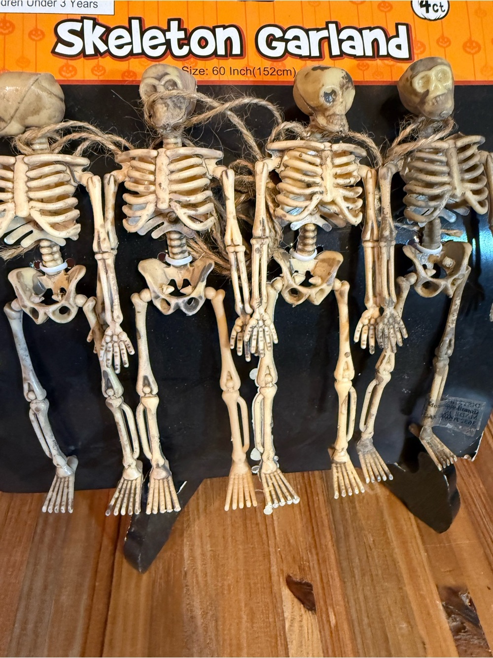 4 Skeleton Garland Halloween Decoration Bone Colored Skeletons Craft DIY Skelly - Picture 2 of 8